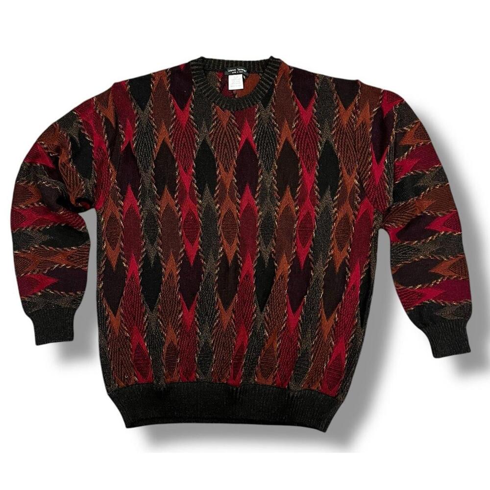 Vintage Lorenzo Tavernari Mens Sweater XL Italy Red Crew‎ Neck Grandpa Pullover